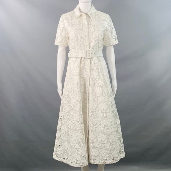 TOCCIN(NY) Size S Ivory Polyester Lace A-Line Belted Shirt Dress - Picture 1 of 10